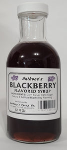Anthone's Black berry blended Syrup in a 12 Fluid Oz Glass Bottle