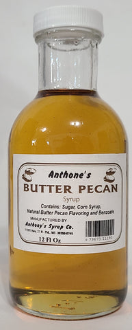 Anthone's Butter Pecan blended Syrup in a 12 Fluid Oz Glass Bottle