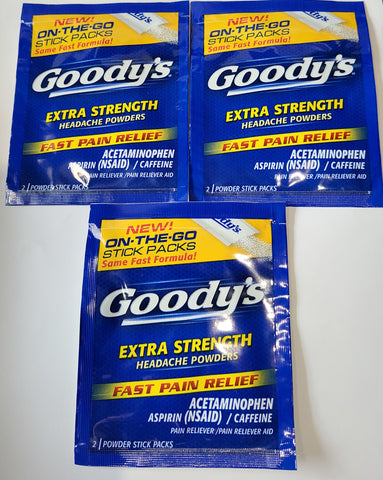 Goodys Powder Sampler Extra Strength  two power stick packs( 3-Pack 6 Powders)