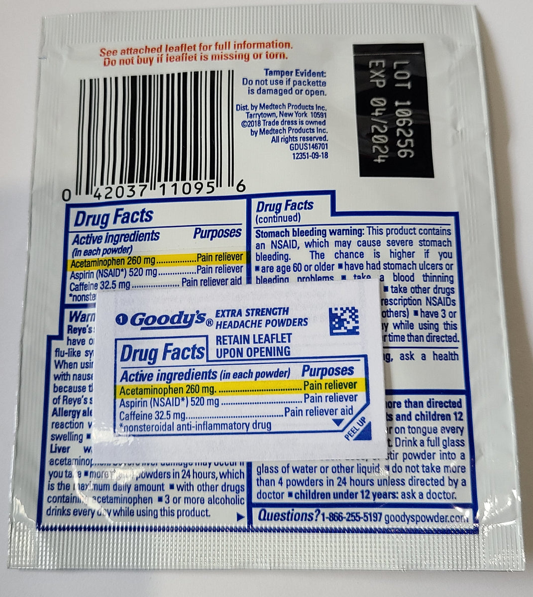 Goodys Powder Sampler Extra Strength two power stick packs( 3Pack 6 P