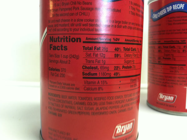 Bryan Chili With Out Beans the Flavor of the South Two 15 Oz Cans