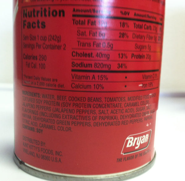 Bryan Chili With Beans the Flavor of the South Two 15 Oz Cans
