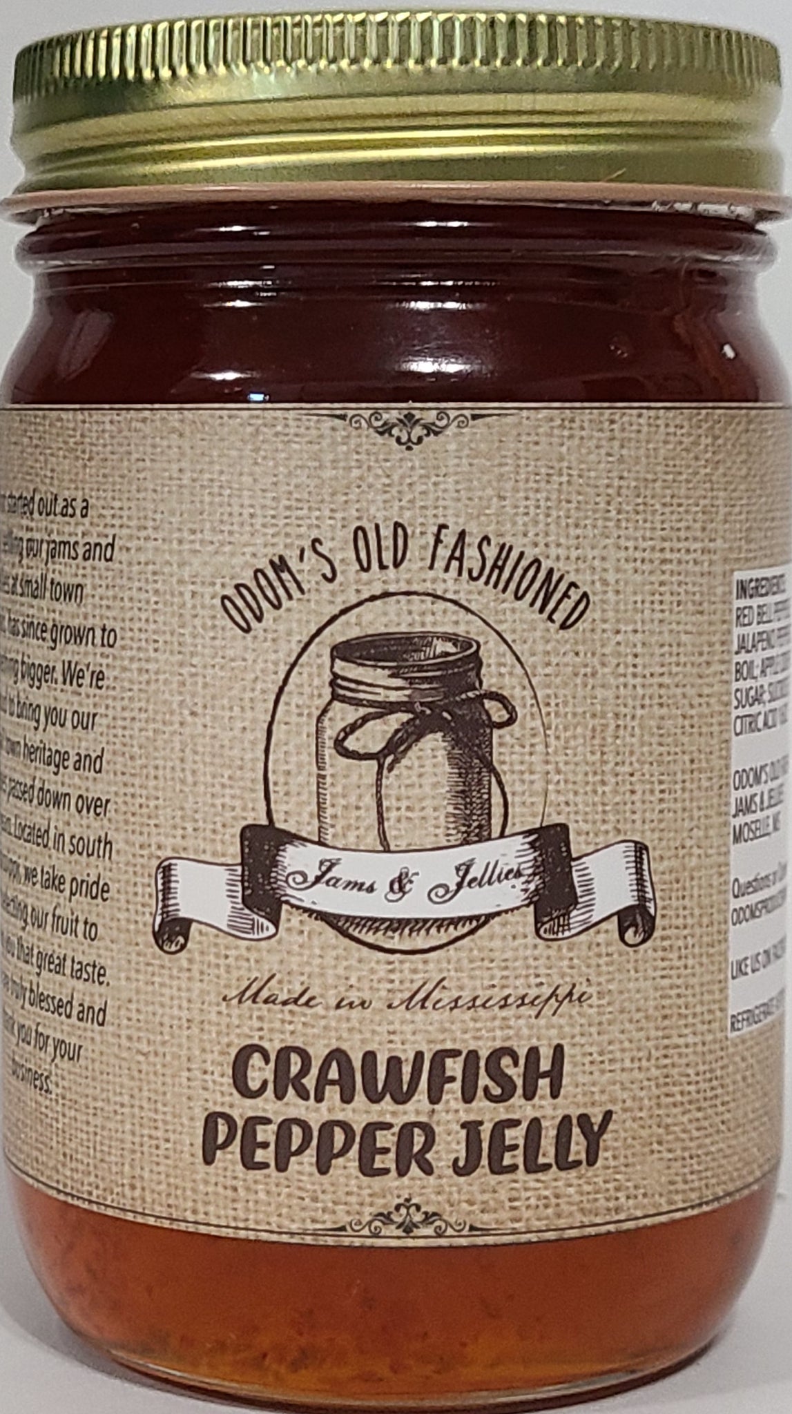 Crawfish Pepper Jelly 16 oz Net Wt Size by Odom Jelly & Jam Farm