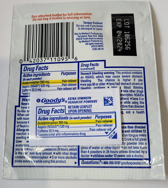 Goodys Powder Sampler Extra Strength  two power stick packs( 3-Pack 6 Powders)